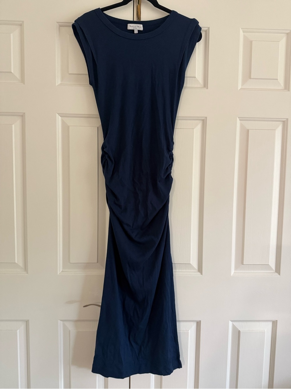 Michael Stars Navy Sleeveless Ruched Midi Dress